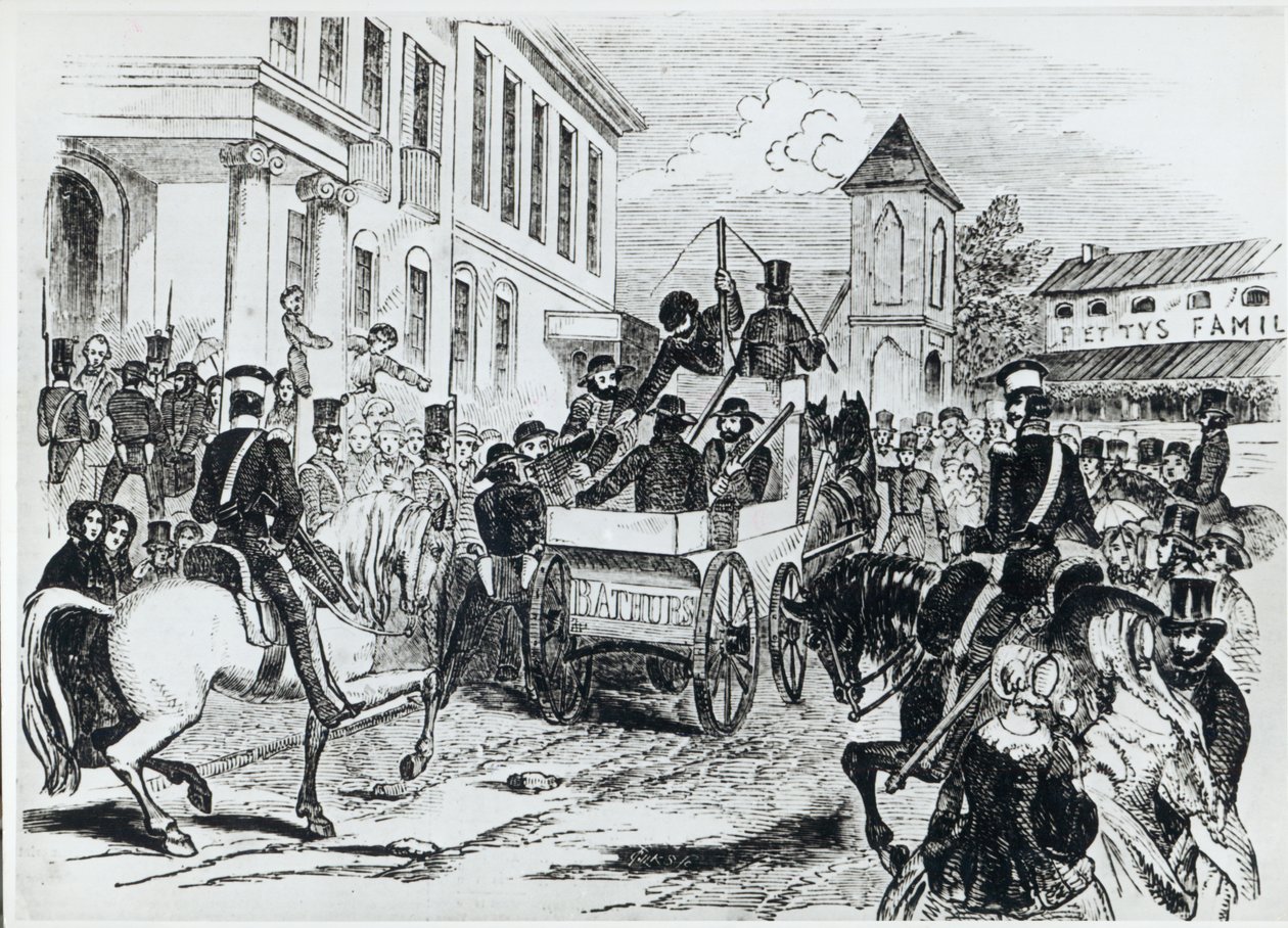 1851年8月21日、1852年1月24日の &39;The Illustrated London News&39;からのシドニーの植民地財務省への政府の伝達の到着 作： マーシャル・クラクストン