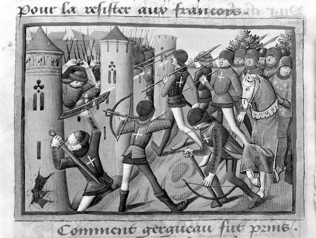 Mr Fr 5054 f.58vジャルゴーの包囲、1428年10月、「Les Vigiles de Charles VII」、1484 作： パリの武道