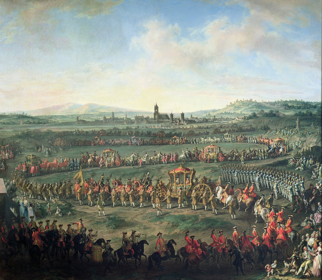 ジョセフ2世（1741-90）を伴ったフランシスコ1世（1708-65）のフランクフルトへの入り口 作： Martin II MytensまたはMeytens