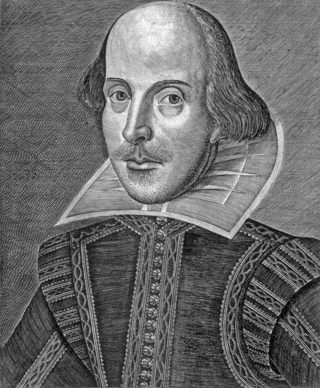 シェイクスピアの肖像、1623年。 作： マーティン・ドルーシャウト