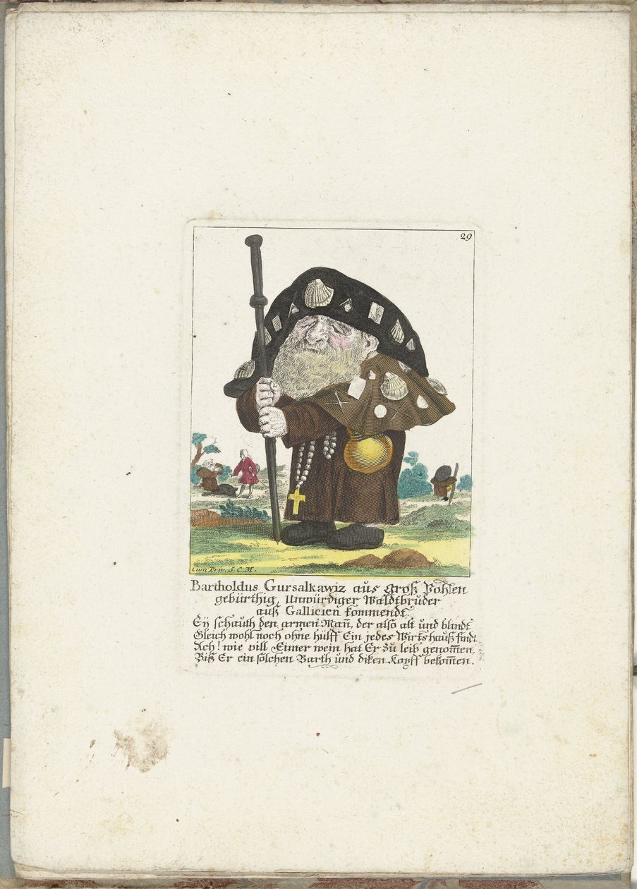 De dwerg Bartholdus Gursalkawiz as pelgrim uit Compostella, ca. 1710 Bartholdus Gursalkawiz、Gross Pohlen 生まれ、Gallicia の価値のない森の兄弟 (オブジェクトのタイトル) Il Callotto resurcitato または新しく家具付きの小さなキャビネット (シリーズ 作： マルティン・エンゲルブレヒト（帰属）