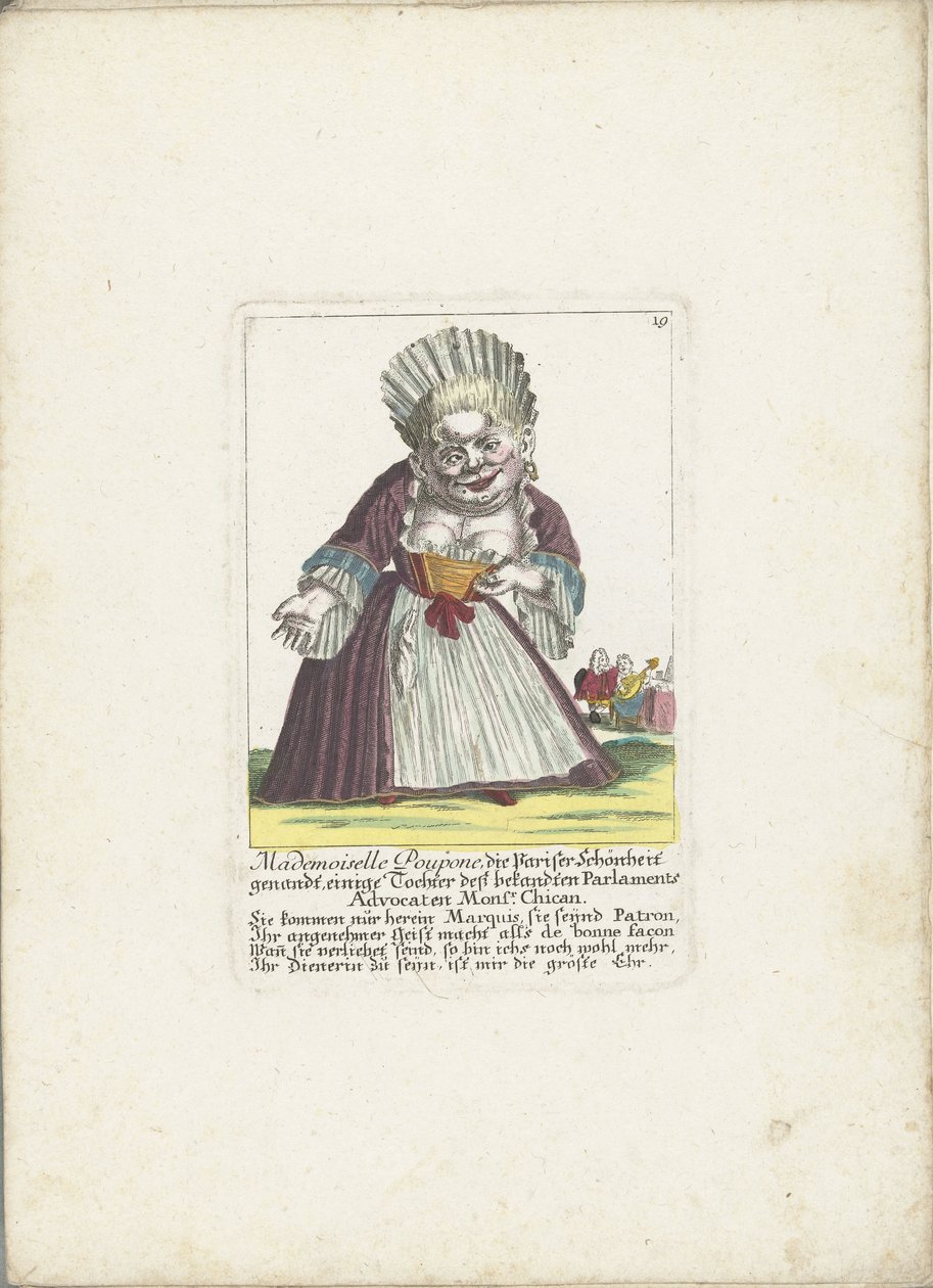 De dwerg Mademoiselle Poupon, as Parijse Schone, ca. 1710 マドモアゼル・プポーネ、パリの美人、有名な国会議事堂モンスルの娘。 Chican (オブジェクトのタイトル) Il Callotto resurcitato または Newly Furnished Zwerchen Cabin 作： マルティン・エンゲルブレヒト（帰属）