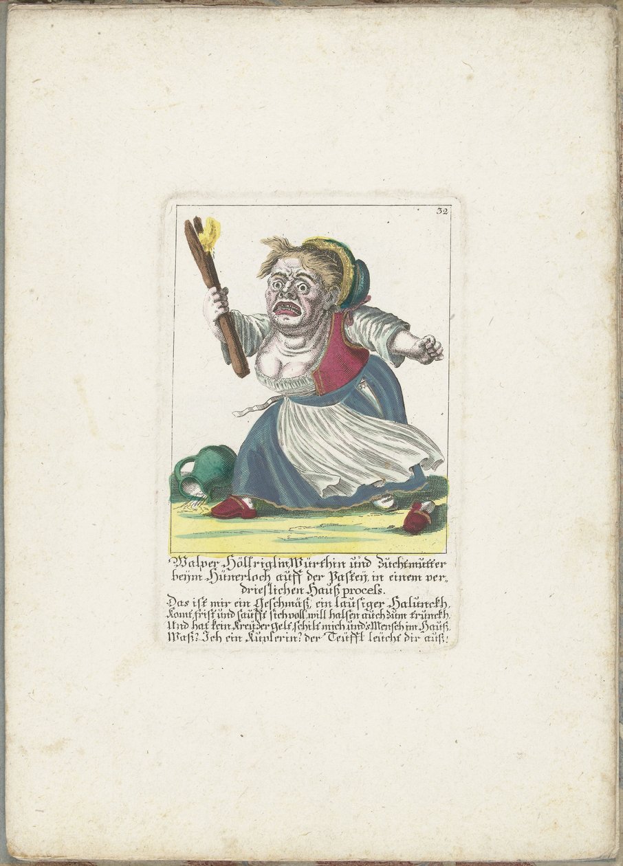 De dwerg Malper Höllriglin als waardin、1710年頃 Malper Höllriglin Würthin と Hünerloch auff der Pasteij の繁殖母、厄介な国内訴訟 (オブジェクトのタイトル) Il Callotto resurcitato または新しく家具付きの小さなキャビネット (シリーズ タイトル) 作： マルティン・エンゲルブレヒト（帰属）