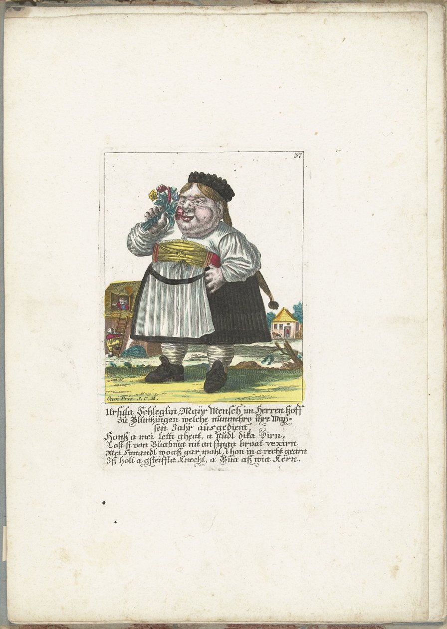 ドゥワーグ ウルスラ シュレグリン、1710 年頃 Ursula Schleglin, Maijr Mensch im Herren hoff zu Bluntzingen, 彼女は現在、権利放棄年を務めています (オブジェクトのタイトル) Il Callotto resurcitato または Newly Furnished Small Cabinet (シリーズ タイトル) 作： マルティン・エンゲルブレヒト（帰属）