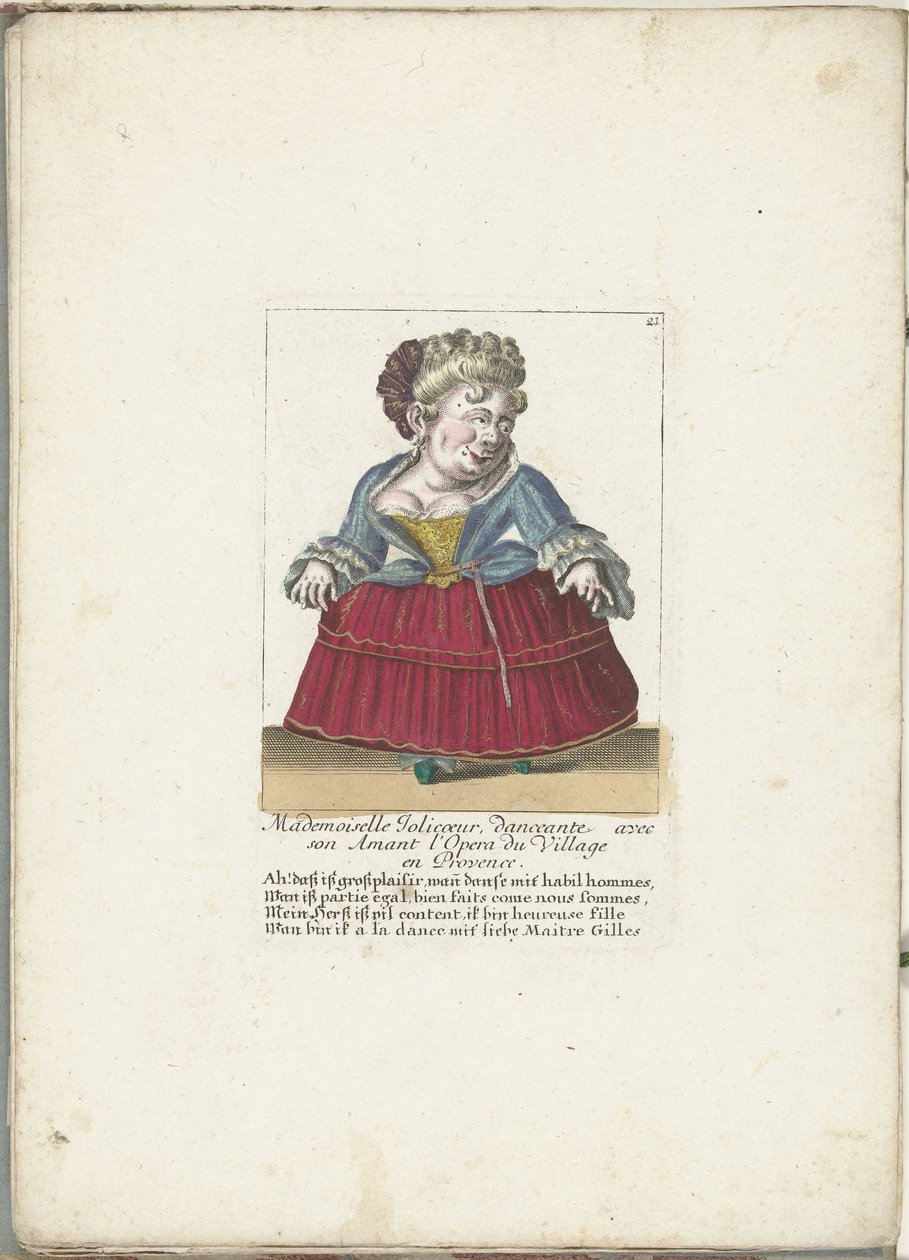Dwerg als de Franse マドモアゼル ジョリクール、カリフォルニア州。 1710年 マドモアゼル・ジョリクール、プロヴァンスのオペラ・デュ・ヴィレッジで恋人と一緒に踊るダンサー（オブジェクトのタイトル） Il Callotto resurcitato oder Neu eingerichtes Zwerchen Cabinet (シリーズ タイトル) 作： マルティン・エンゲルブレヒト（帰属）