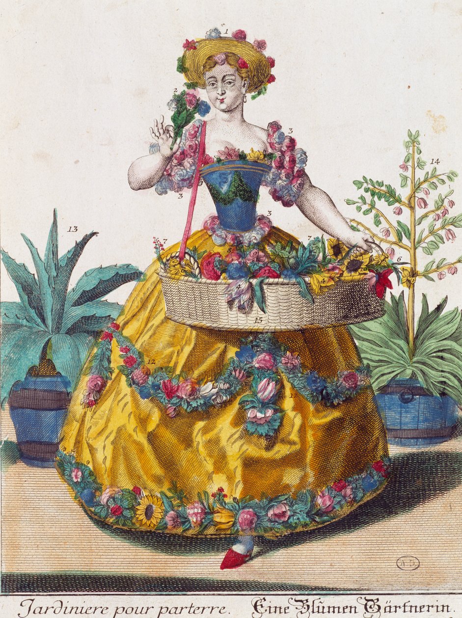 マルティン・エンゲルブレヒト（1684-1756）の「Assemblage des nouveau manouvries habilles」からの版画「庭師」（ドイツ 作： マーティン・エンゲルブレヒト