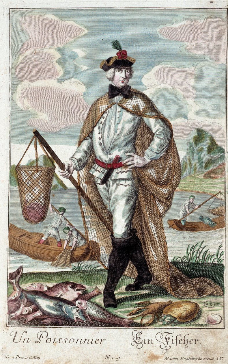 メチエ。魚の木です。マーティン・エンゲルブレヒト(1684-1756)によるエングレーヴィング、18世紀、ドイツの「マヌーヴリー・ハビーユの新しい集合体」。パリ、装飾美術 作： マーティン・エンゲルブレヒト