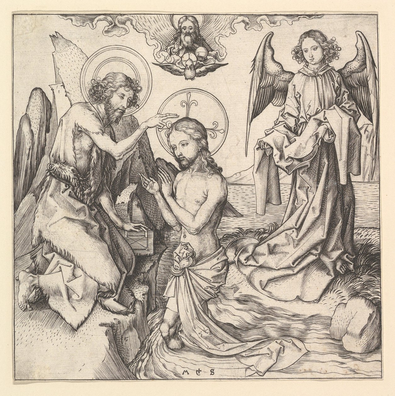 キリストの洗礼、ca。 1470-1474。 作： マーティン・ショーンガウアー