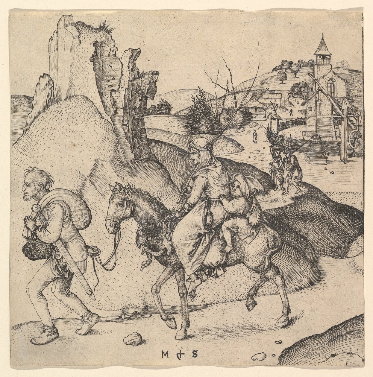 市場に行く農民家族、ca。 1435-1491。 作： マーティン・ショーンガウアー