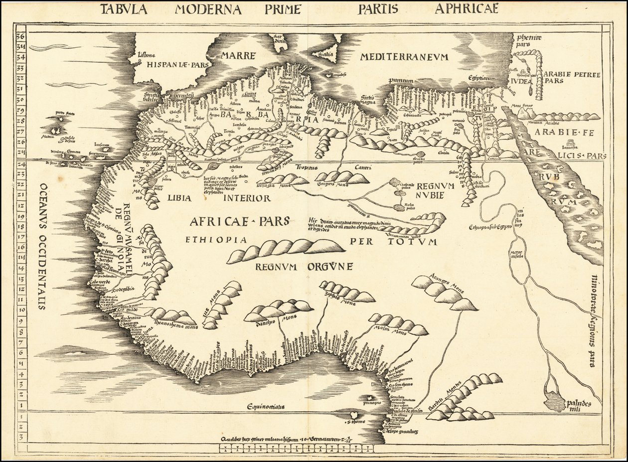 マルティン・ヴァルトゼーミュラーによる1513年の北アフリカ地図 作： マーティン・ヴァルトゼーミュラー