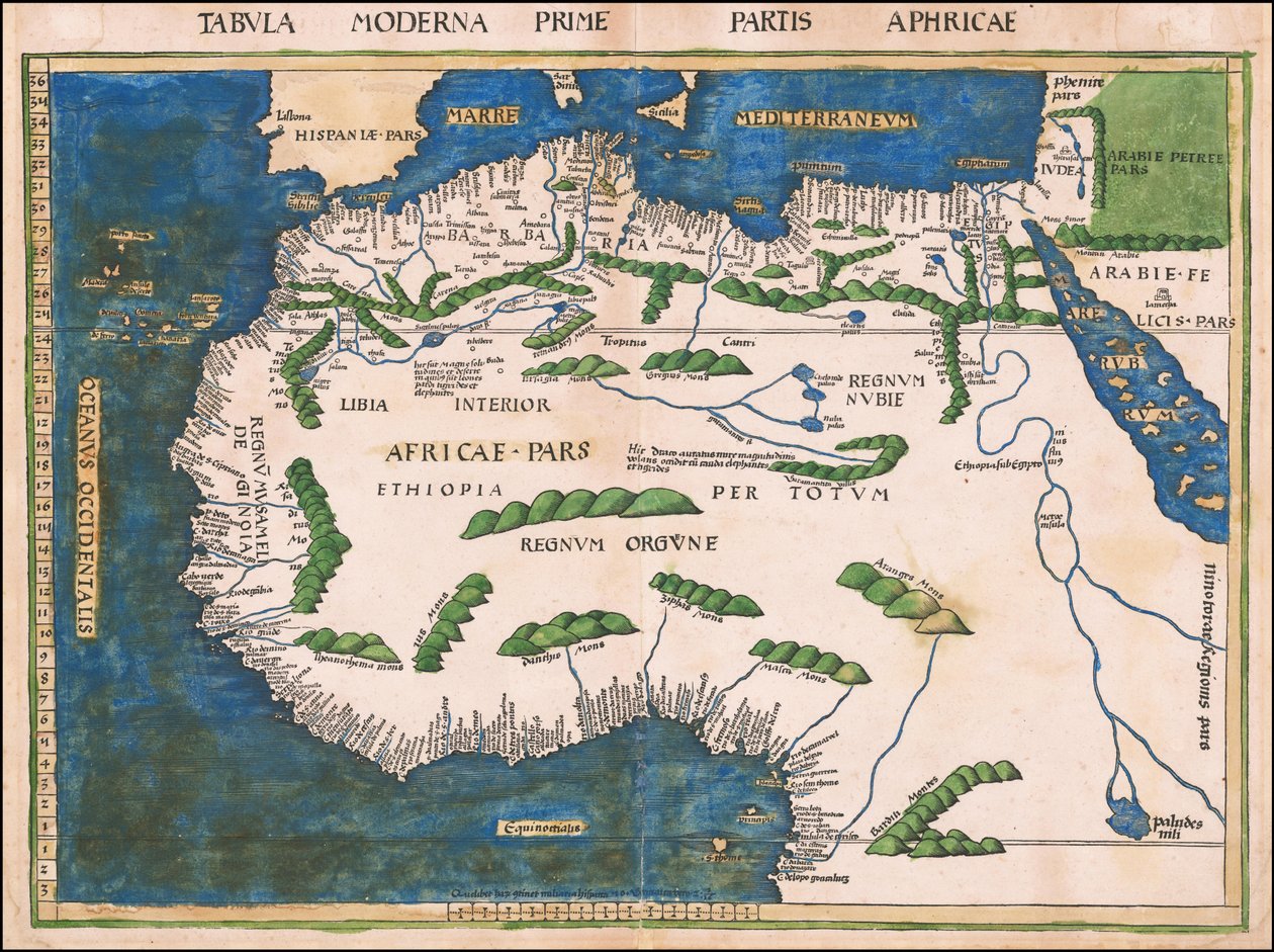 マルティン・ヴァルトゼーミュラーによる1513年の北アフリカと西アフリカの地図 作： マーティン・ヴァルトゼーミュラー