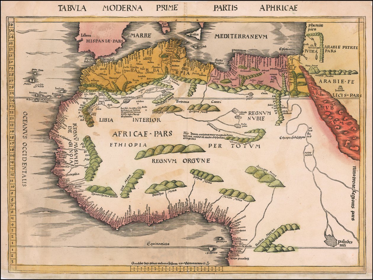 1513年、マルティン・ヴァルトゼーミュラーによる西アフリカと北アフリカの地図 作： マーティン・ヴァルトゼーミュラー