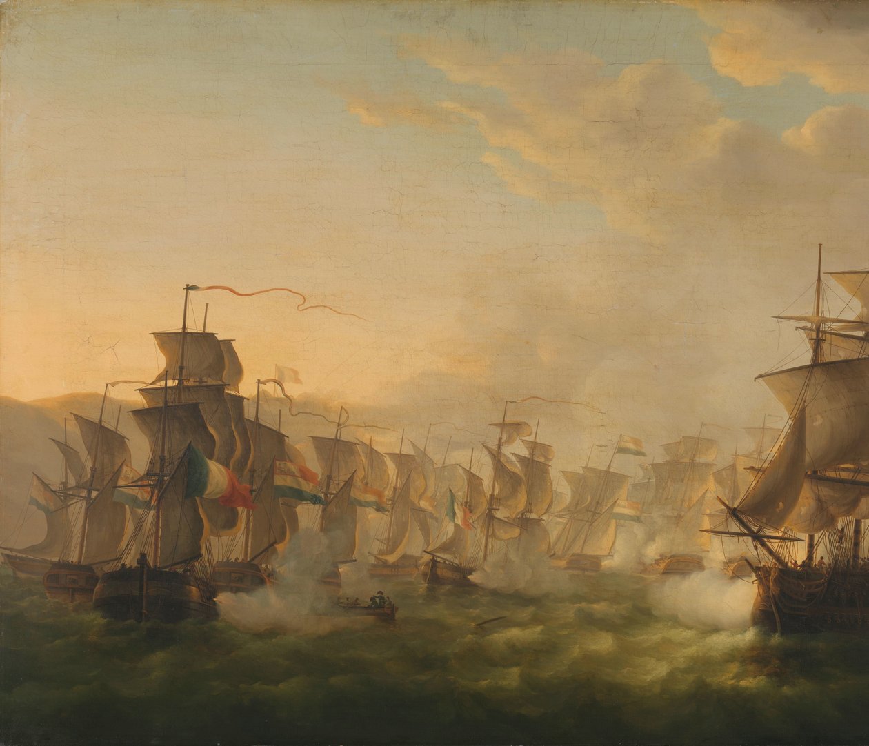 オランダ艦隊のブローニュへの通過中のオランダ艦隊とイギリス艦隊の衝突 (1804) 作： Martinus Schouman（アーティストによる署名）