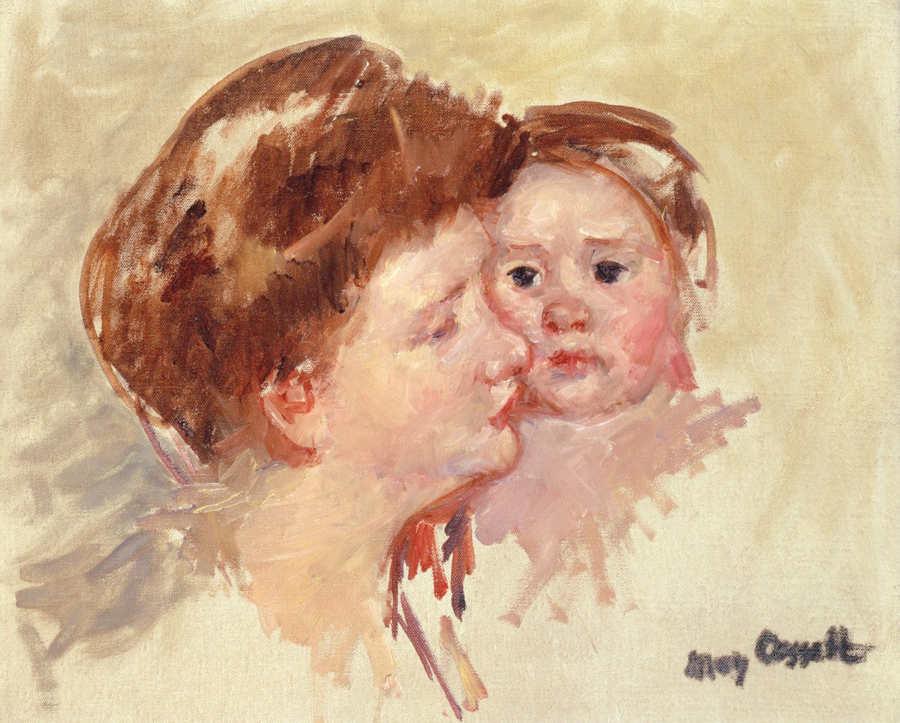 赤ちゃんの頬から頬までの横顔の母親（No.2）、1909年頃 作： メアリー・カサット