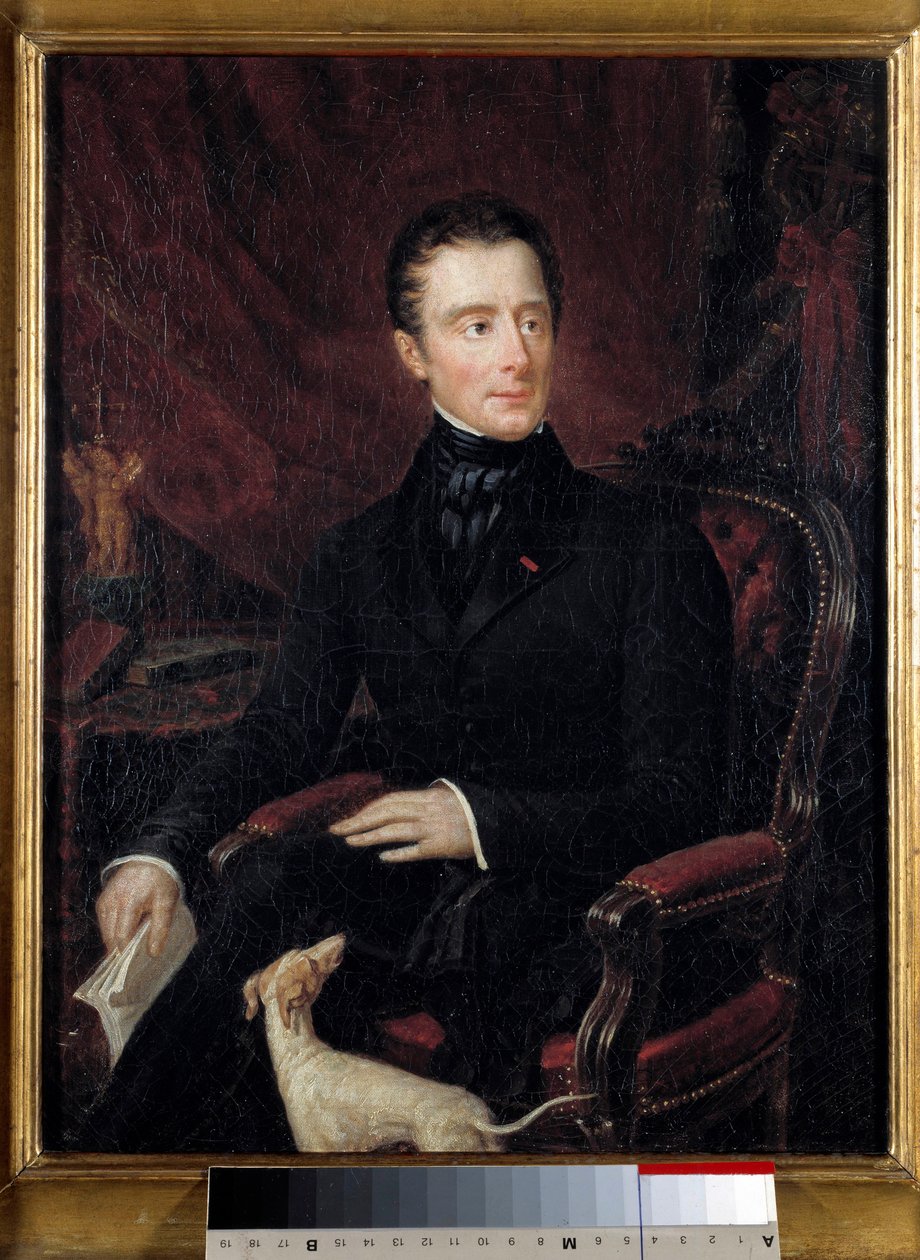 フランスの詩人アルフォンス・ド・ラマルティーヌ (1790-1869) の肖像 マリアンヌ・ラマルティーヌ (19 世紀) による絵画。 パリ。 ロマンティック ライフ ミュージアム 作： メアリー・アン・エリサ・ラマルチン