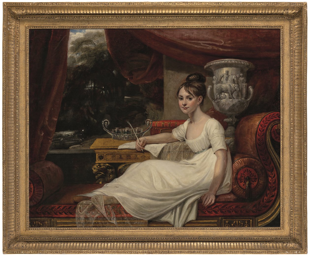 長椅子に座るフランクリン夫人エレノア・アン・ポーデン（1795-1825）の肖像（油彩・カンヴァス） 作： メアリー・アン・フラックスマン