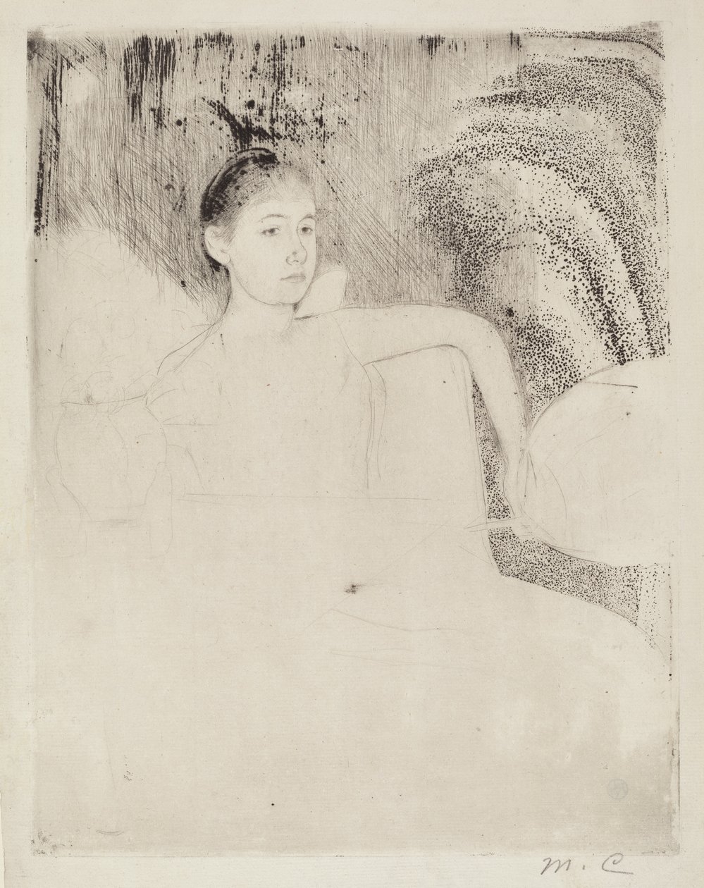 扇子を持つミミ、1889年頃。 作： メアリー・カサット