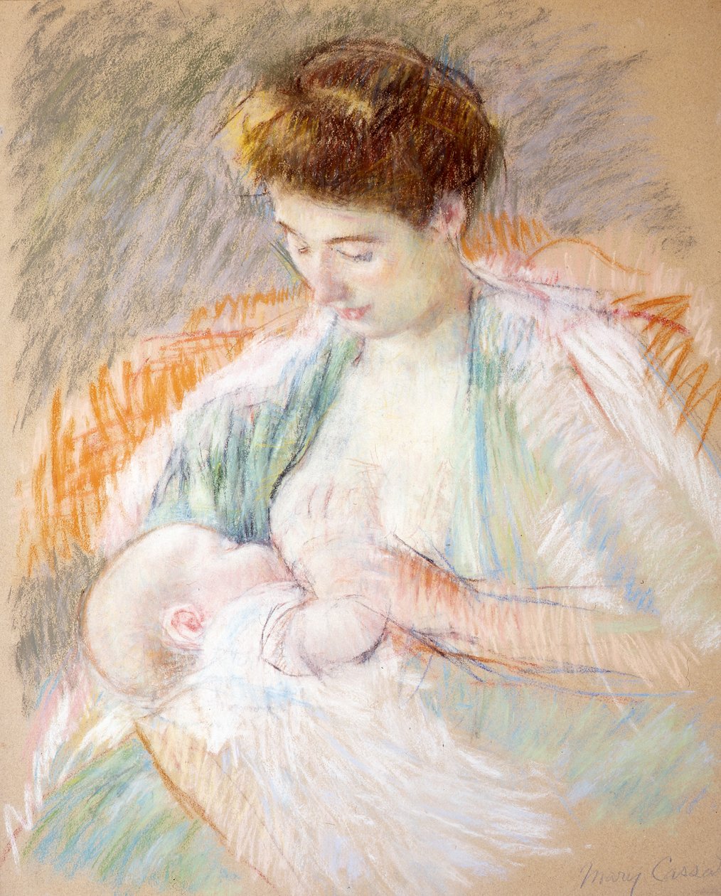 彼女の子供を育てる母ローズ、1900年頃（紙にパステル） 作： メアリー・カサット