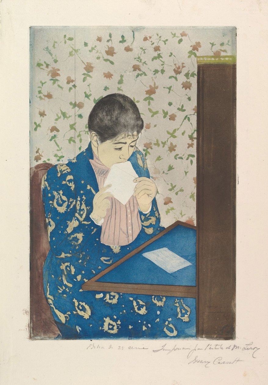 手紙、1890年から91年（ドライポイントとアクアチント、3つのプレートから印刷） 作： メアリー・カサット
