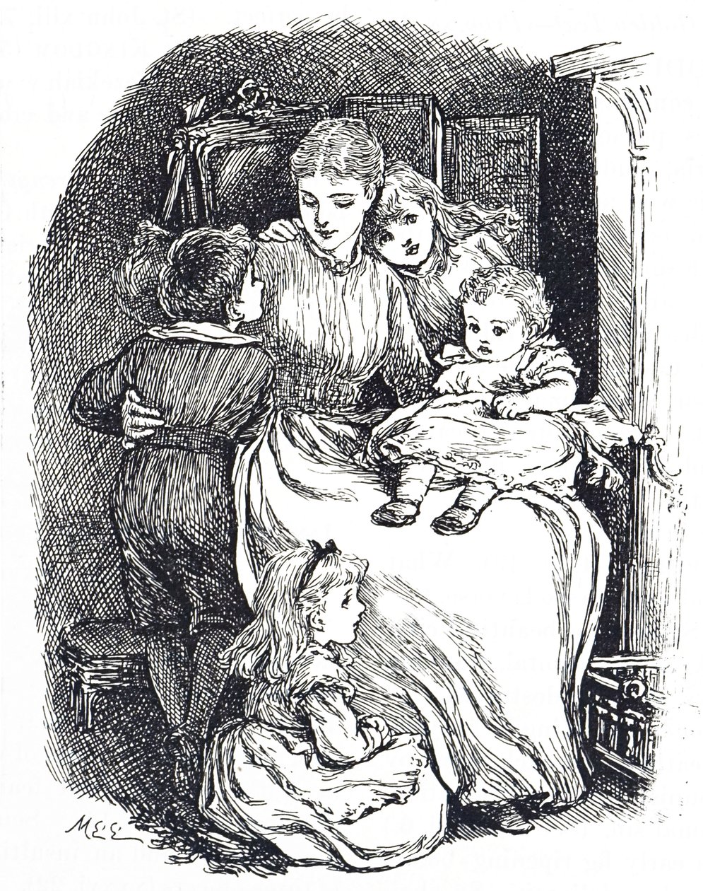 母親と子供を描いたイラスト 作： メアリー・エレン・エドワーズ