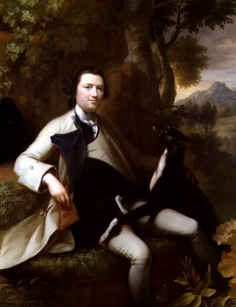 フランシス・ポパム（d.1780）《グレイハウンドを連れて森の中に座る》（油彩・キャンバス） 作： メイソン・チェンバレン