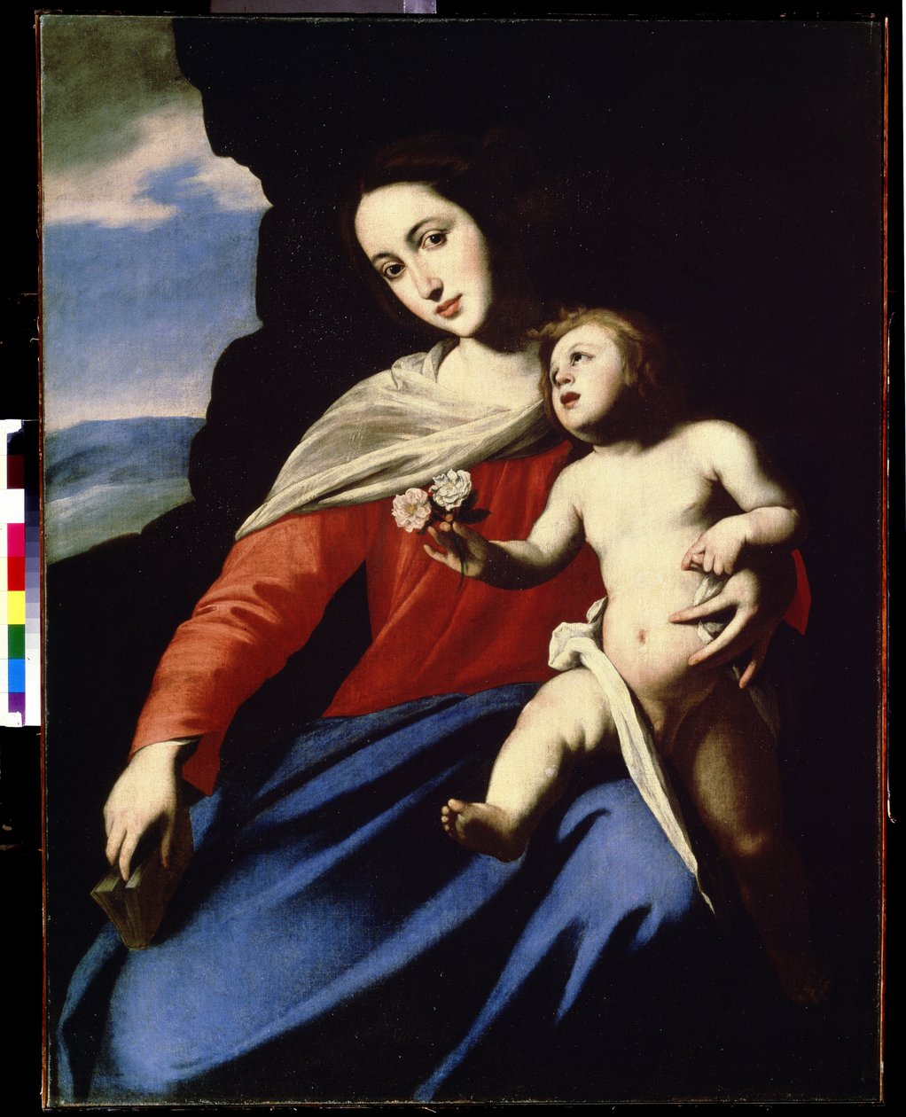聖母子 (Virgin and Child)。 Massimo Stanzione による絵画 (1585 年頃 - 1658 年頃)。 キャンバスに油彩 作： マッシモ・スタンツィオーネ