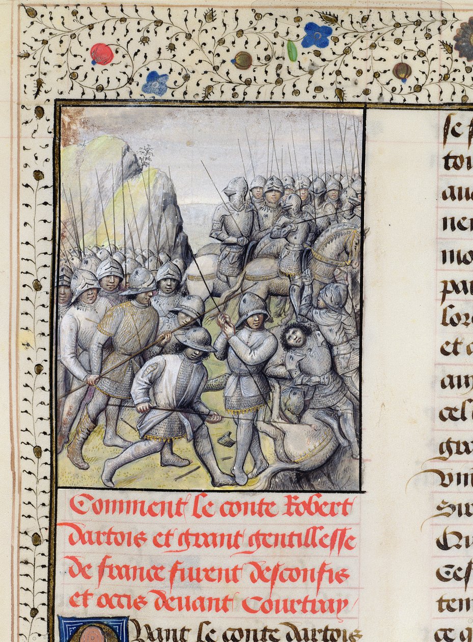 Ms 659 f.137 r。 1302年、1477年のコートライ近くのゴールデンスパーズの戦いでフランダースがフランス軍を倒した 作： ブルゴーニュのマリアのマスター