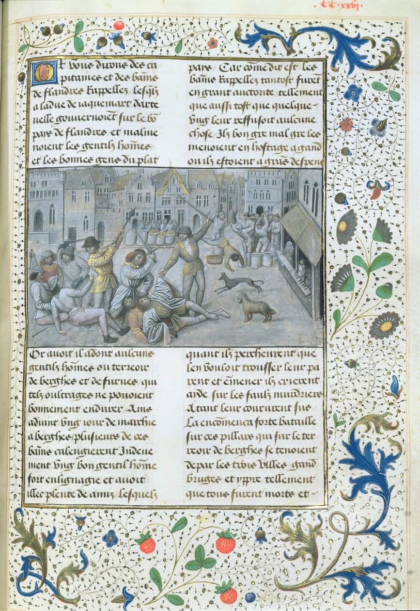 Ms 659 fol.226r Arteveldeファミリー。ゲントでのストリートファイティング、1477 作： ブルゴーニュのマリアのマスター