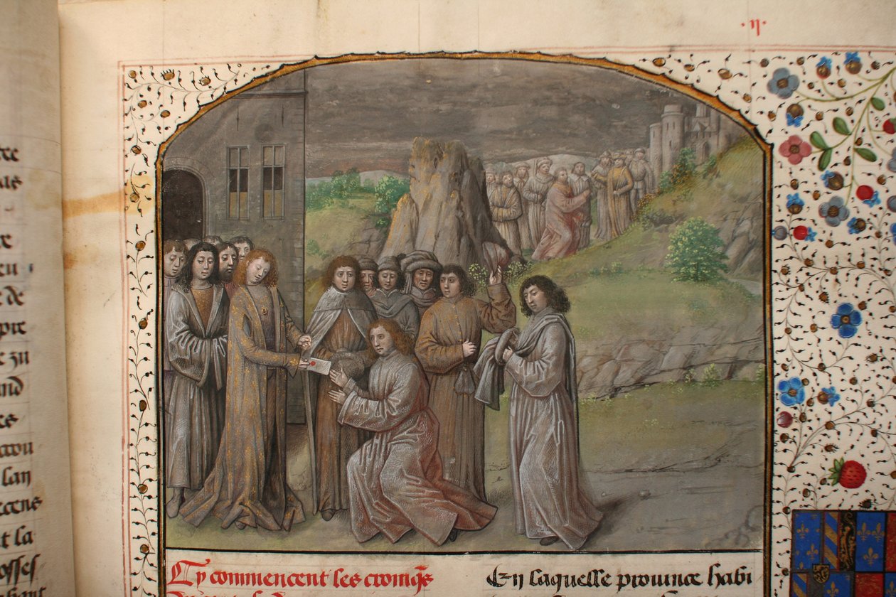 Ms 659 fol.2rシャルルマーニュ、フランダースの最初の伯爵、1477年のベラムの詳細282597 作： ブルゴーニュのマリアのマスター