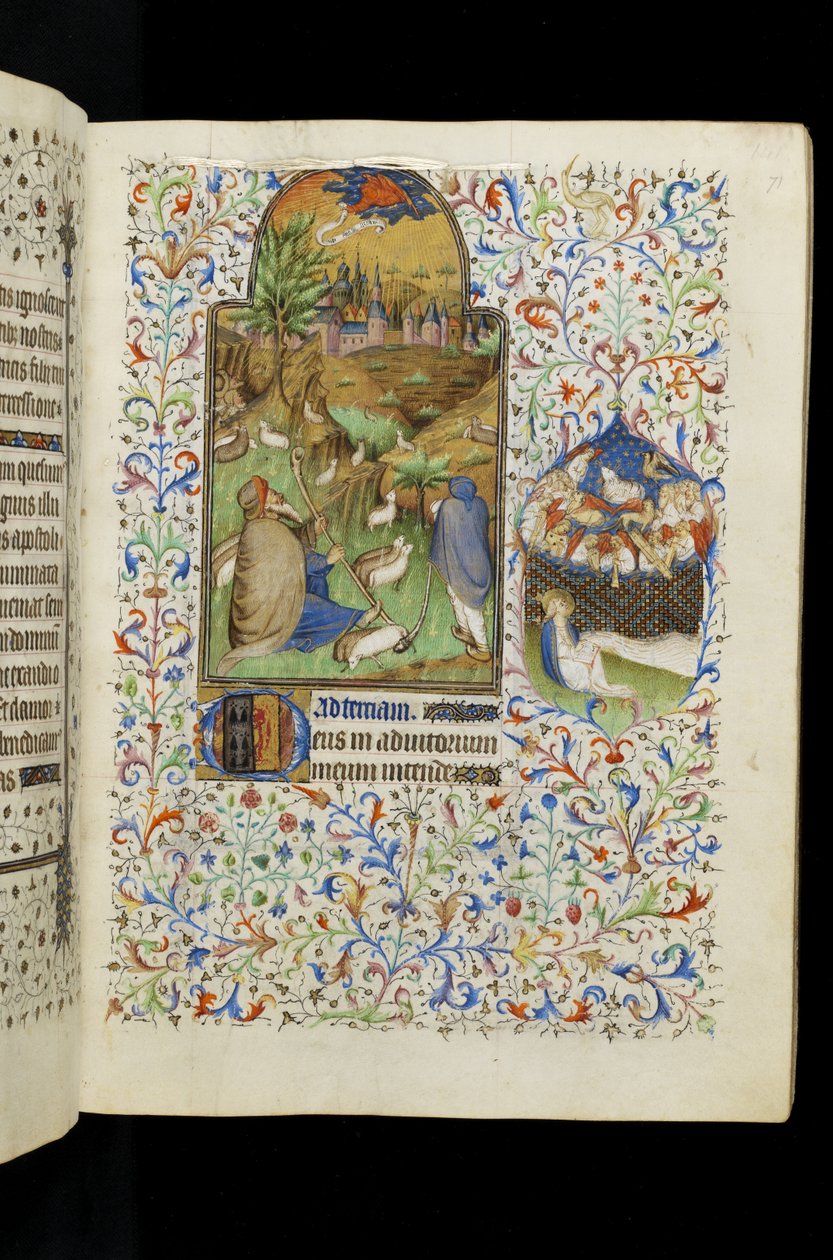 MS 62 f.71r聖母のティアース：羊飼いに現れる天使、時間の書から 作： Rohan Hoursのマスター
