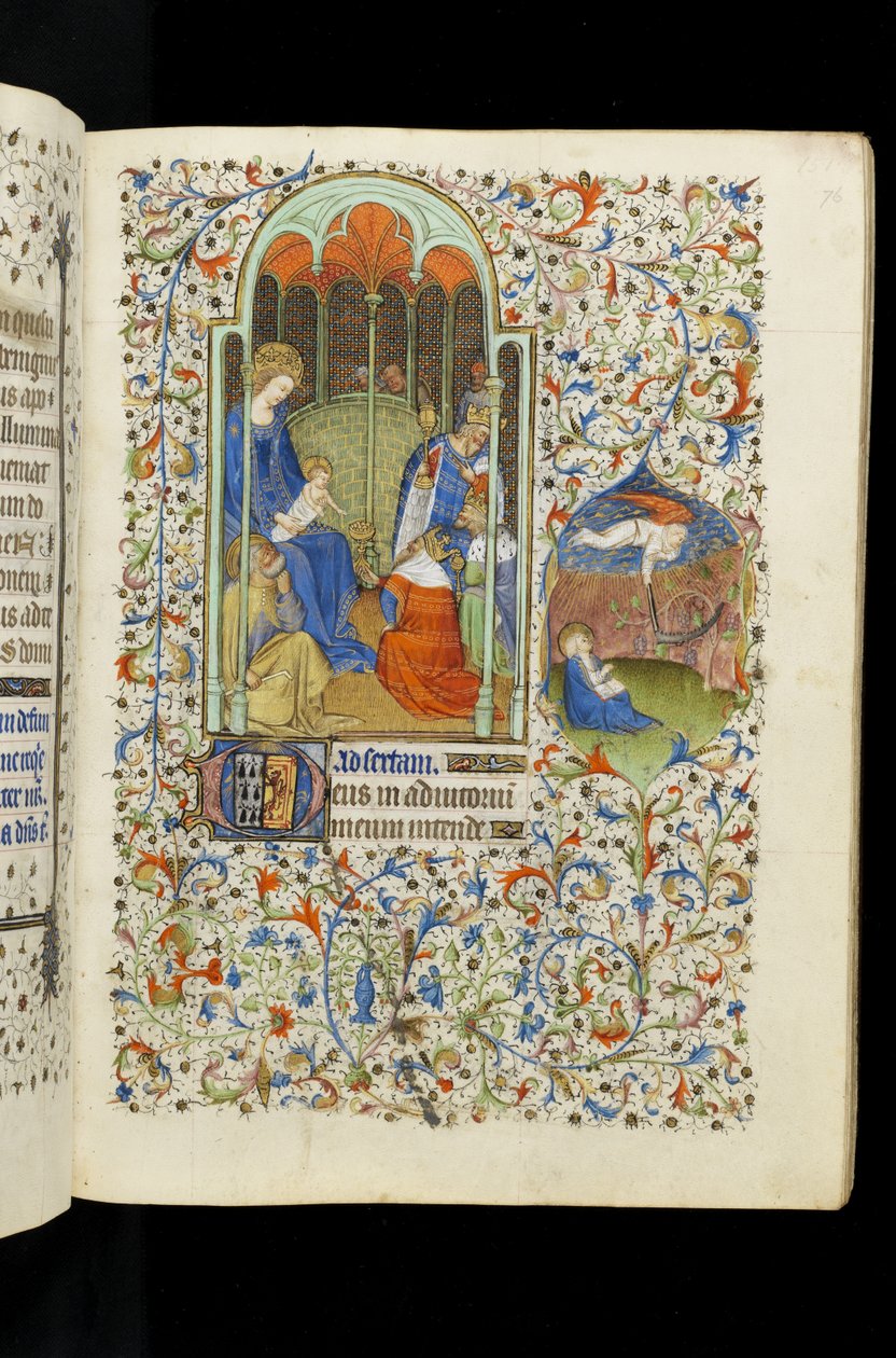 Ms 62 f.76r王の崇拝;聖ヨハネと鎌を持つ天使、時間の本から 作： Rohan Hoursのマスター