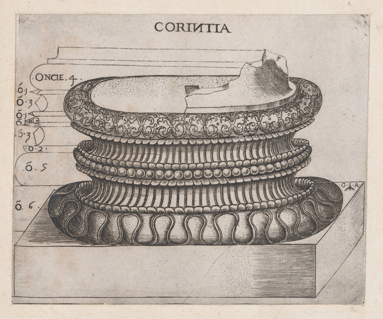Speculum Romanae Magnificentiae:コリント式台座、約1537年、約1537年 作： マスターGA