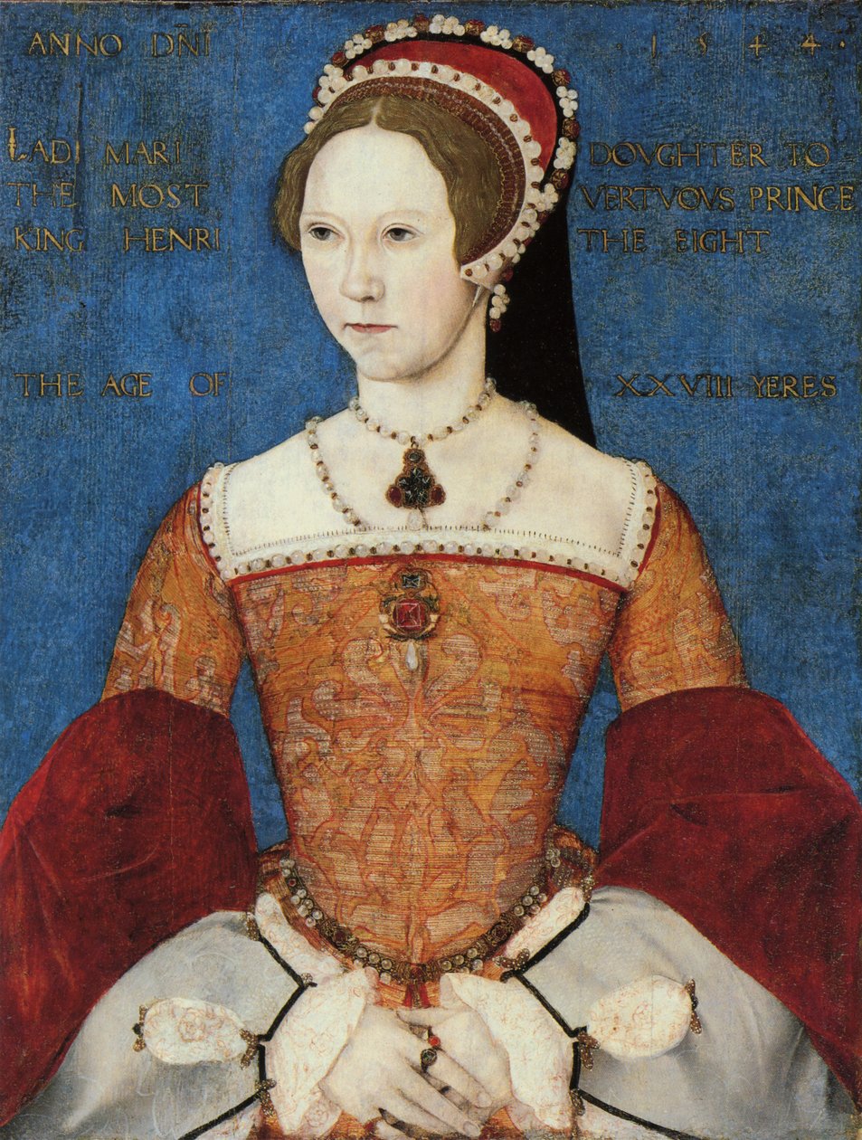 1544年28歳のときのヘンリー8世の娘、メアリー1世またはメアリーチューダー（1516-58）の肖像（パネル） 作： マスタージョン