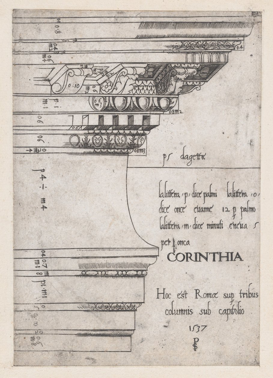 Speculum Romanae Magnificentiae:ローマのカストルとポリュックス神殿のエンタブラチャー、1537年、1537年 作： マスターPS