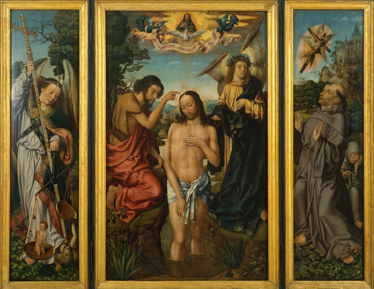 キリストの洗礼のトリプティク - フランクフルトのマスター (1460-ca. 1533) - c. 1510 - 木に油彩 - 169x213,5 - バルセロナ国立カタルーニャ美術館 作： フランクフルトのマスター