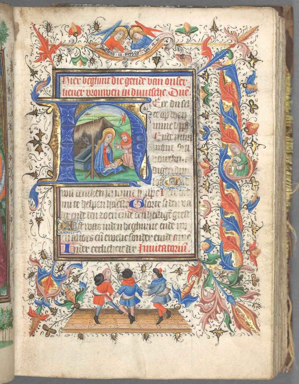 ユトレヒトの時間利用法：fol。 14r、キリスト降誕のイニシャル、c。 1460-1465。 作： Gijsbrecht van Brederodeのマスター