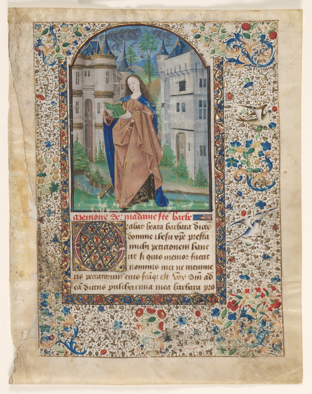 時間の本からの葉: St. Barbara 2 of 2 Excised Leaves, c. 1465年。 作： ジャック・ド・リュクサンブールのマスター