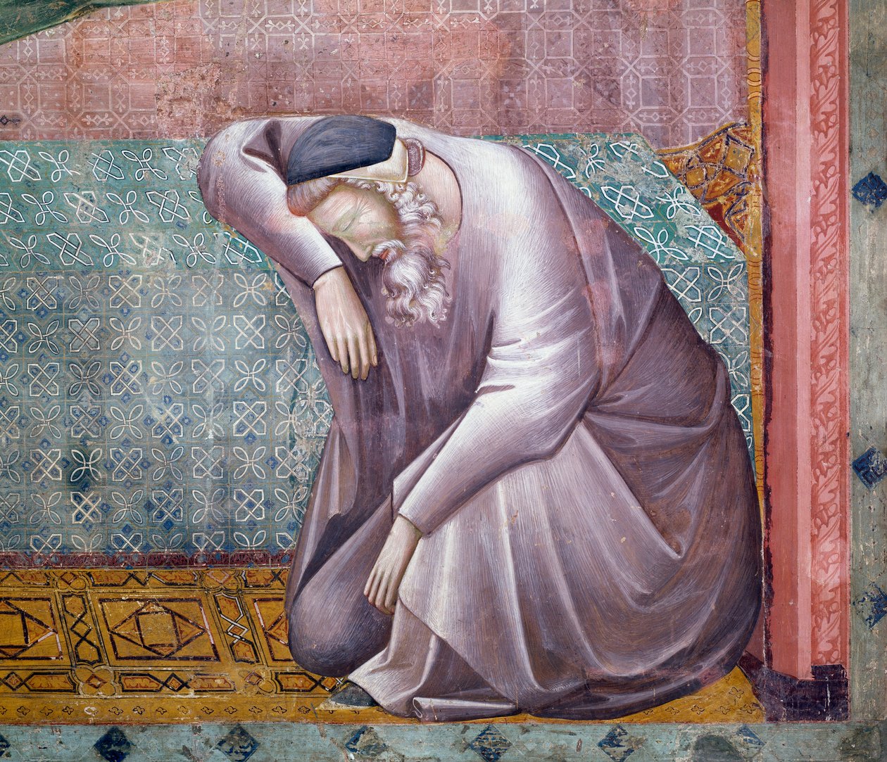 Stories of St Francis, detail of aparition to Gregory IX, master of Saint Cecilia (13-14世紀) によるフレスコ画, Upper Church, Papal Basilica of St Francis of Assisi (UNESCO World Heritage List, 2000), Assisi, Umbria, Italy 作： マスターセシリア