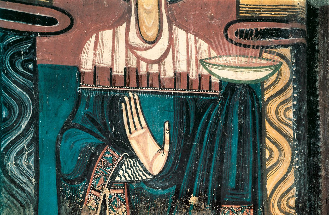 ザ・ヴァージン詳細サン・クレメンツ・デ・タウルの師のフレスコ画。1123年頃、サン・クレメント・デ・タウル教会（サン・クリメント・イン・タウル）の後陣より。バルセロナ、カタルーニャ国立美術館。 作： タハルのマスター