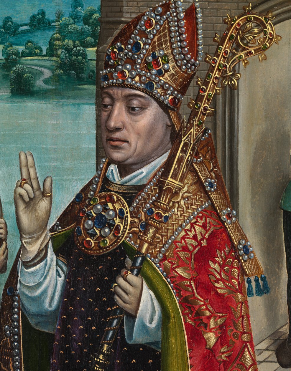 聖ニコラスの祭壇画からの穀物の奇跡の詳細、c.1486-93（パネルに油彩） 作： 聖ルーシーの伝説のマスター
