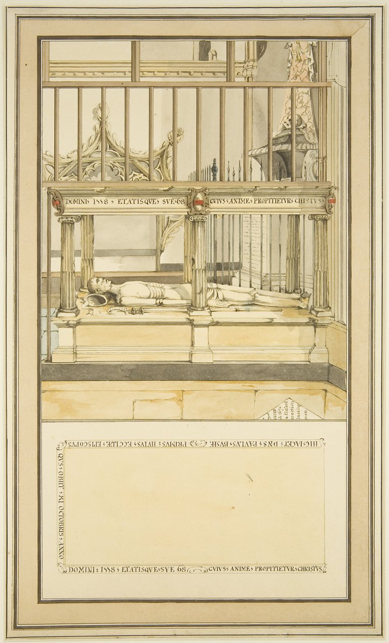 ブリストル大聖堂のポール・ブッシュ司教の墓、1799年頃（水彩・紙 作： ブリストル教会記念碑のマスター