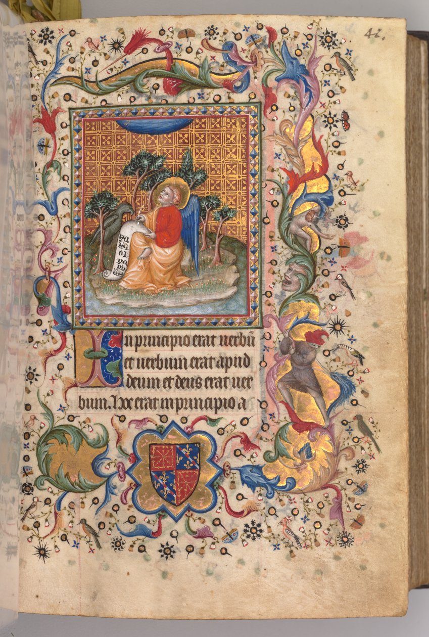 チャールズオブノーブル、ナヴァール王1361-1425の時間：fol.1r、セントジョンザエヴァジェリスト、c。 1405年。 作： ブリュッセルイニシャルおよびアソシエイツのマスター