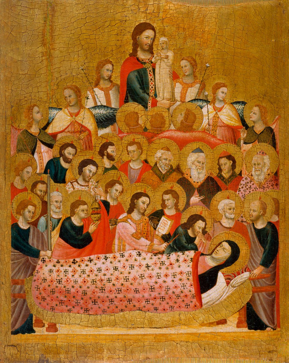 ""La dormition de la vierge"" 聖母の生神女就寝 - Peinture du Maitre de la Madone Cini (1330年頃活動) - 1330年頃 - パネルにテンペラ - 50.3x41.2 - バルセロナ国立カタルーニャ美術館 作： マスターオブザチーニマドンナ