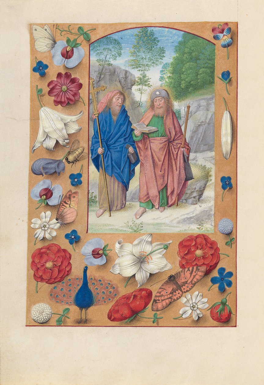 女王イザベラカトリック、スペイン女王の時間：フォル。 175v、Saints Philip＆James、c。 1500。 作： マクシミリアンの最初の祈りの本のマスター