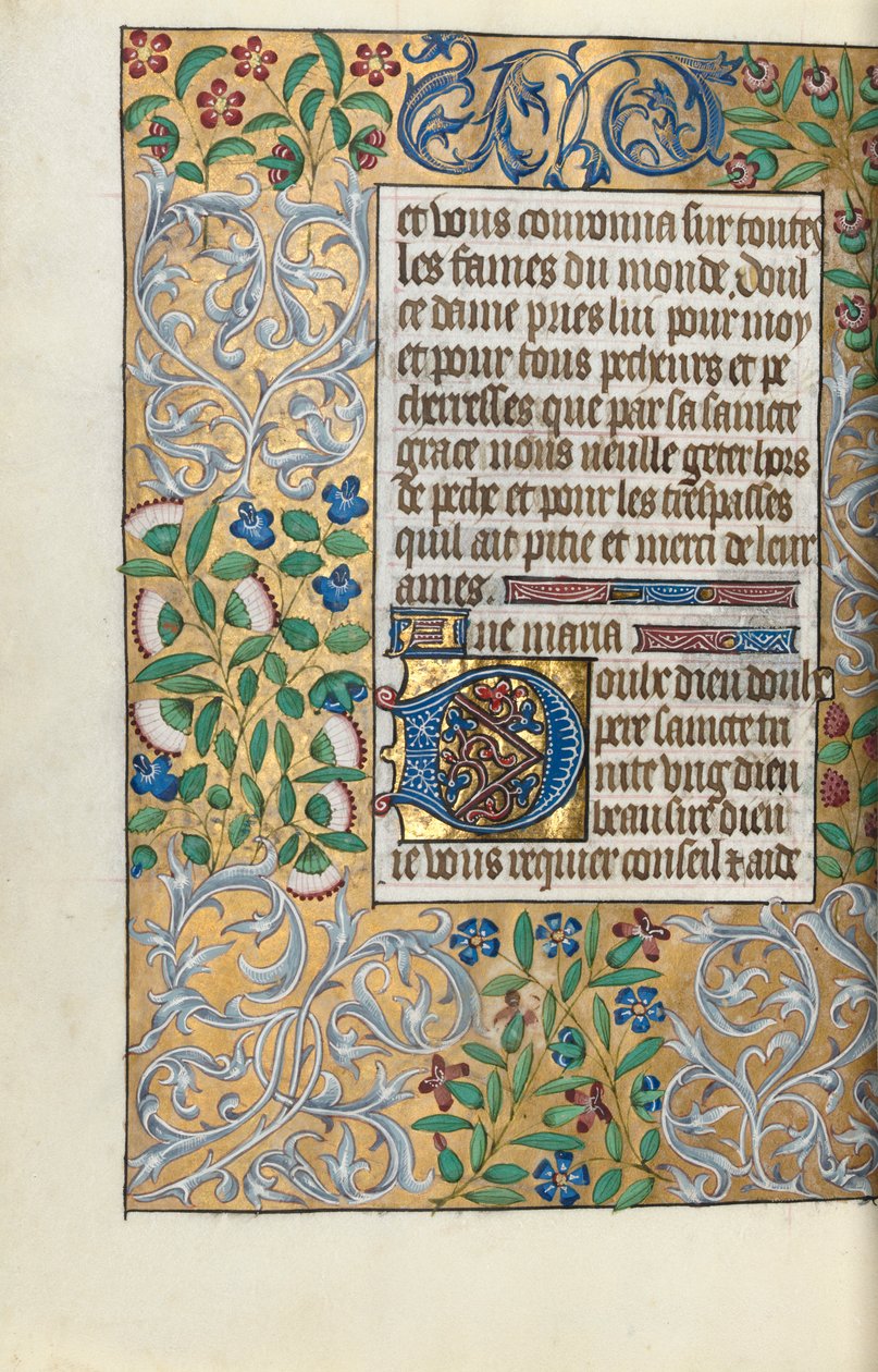 ルーアンの時間使用法：fol。 151v、精巧な葉のボーダー、c。 1470。 作： ジュネーヴ・ラティーニのマスター