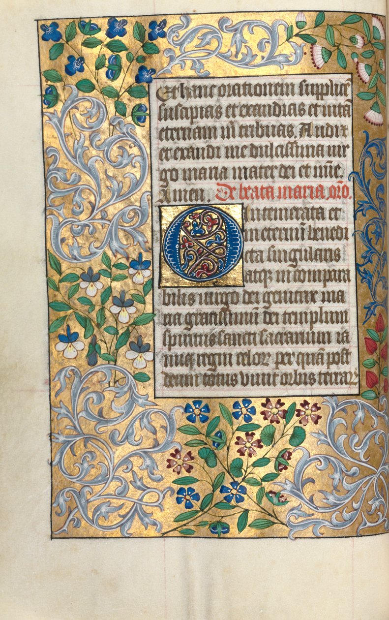 ルーアンの時間使用法：fol。 22v、精巧なボーダー付きの大きな頭文字O、c。 1470。 作： ジュネーヴ・ラティーニのマスター