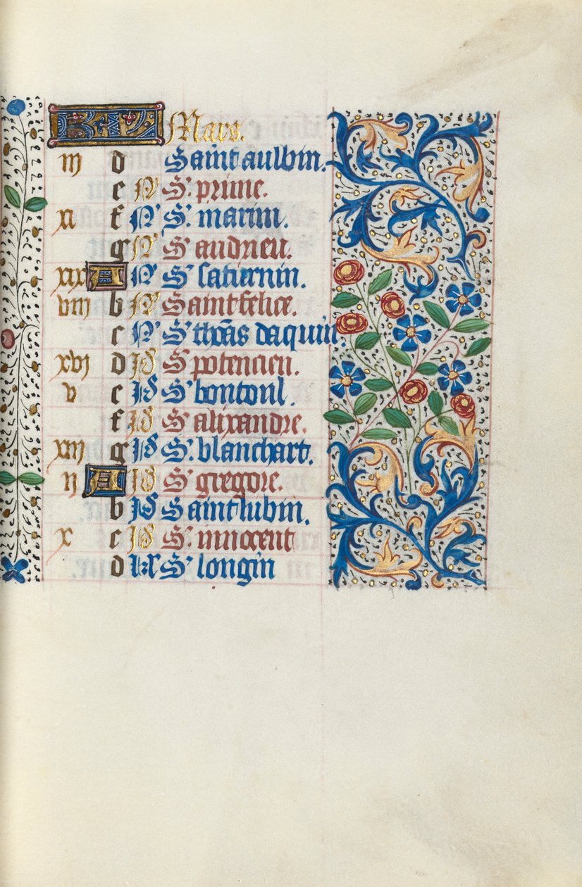ルーアンの時間使用法：fol。 3r、c。 1470。 作： ジュネーヴ・ラティーニのマスター