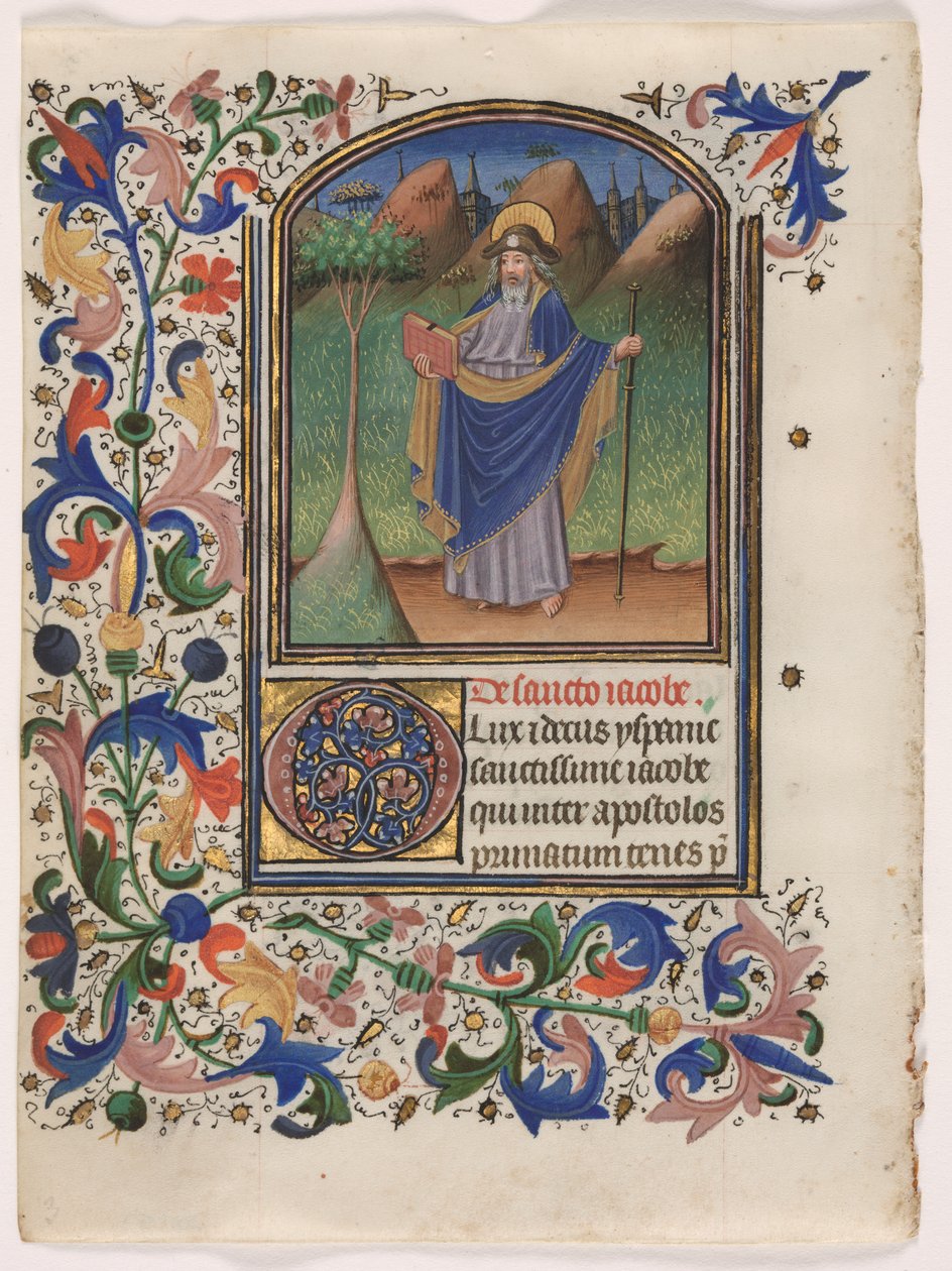 時間の書からの葉: Saint James the Greater, c. 1440-1450。 作： 金の巻物の達人