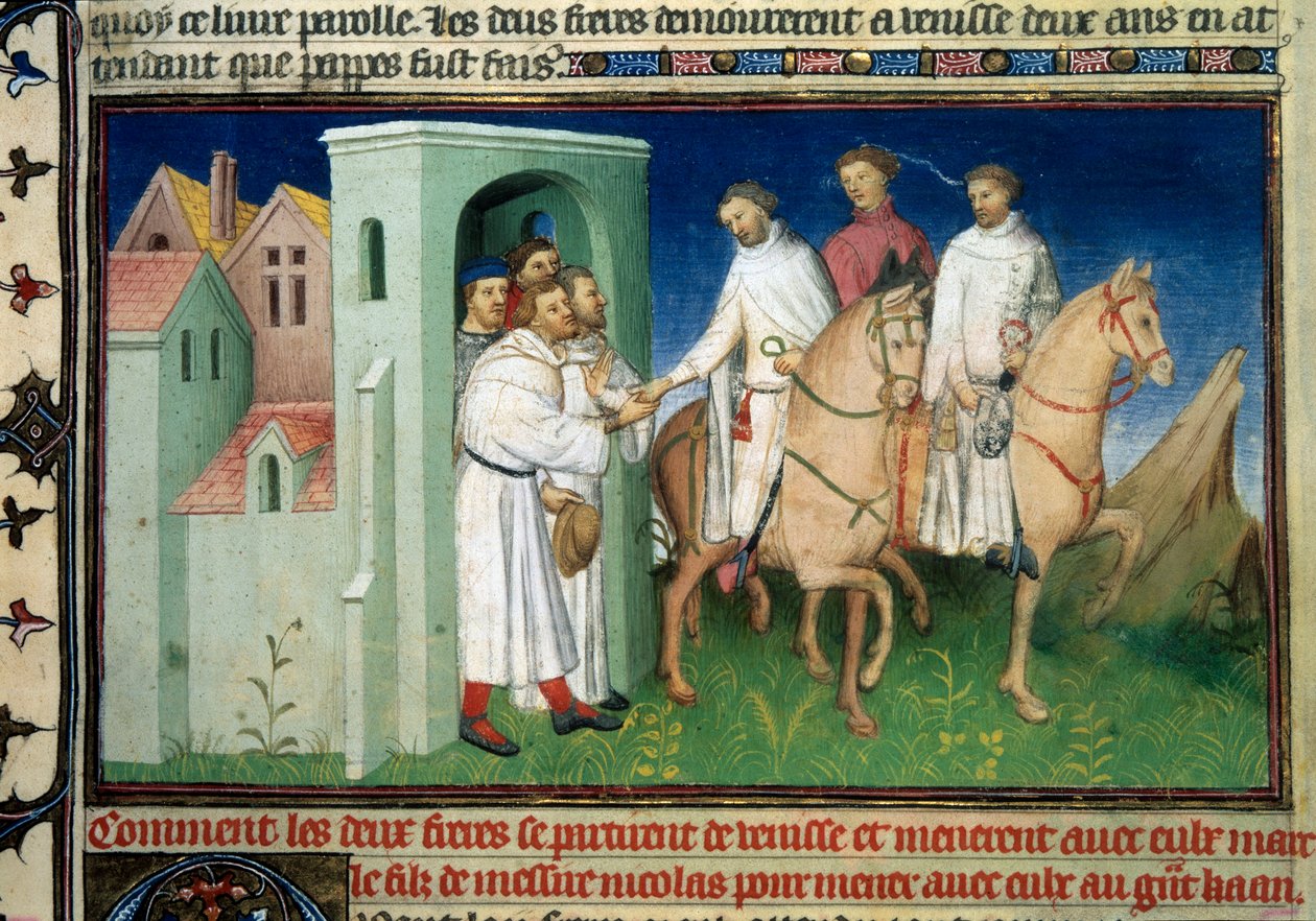 Matteo und Niccolo, die Polo-Brüder verlassen Venedig (Miniatur aus 