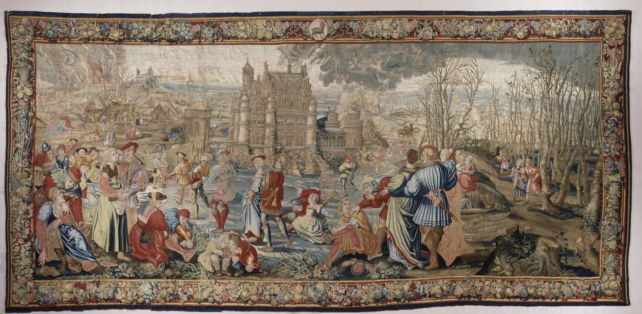 冬、ルーカスシリーズの季節、c.1535（ウール＆シルク） 作： ルーカスの月のマスタールーカスの月のマスター